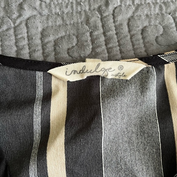 Indulge Black and Cream Striped Mid-Length Sleeve Dress - Picture 3 of 4